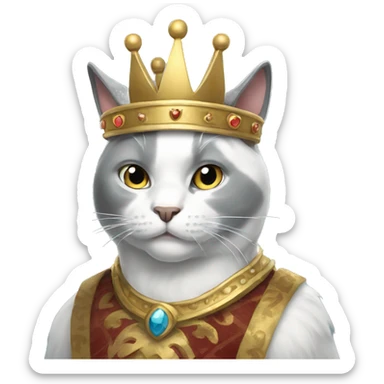 Gray and white cat dressed as king sticker