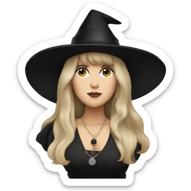Stevie nicks in a black hat in a witchy dress holding a tambourine. sticker