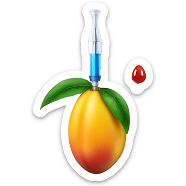 Mango with a syringe inside of it sticker
