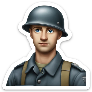 blue eyed  guy 28 years old german soldier in helmet 1940 photorealistic serious sticker