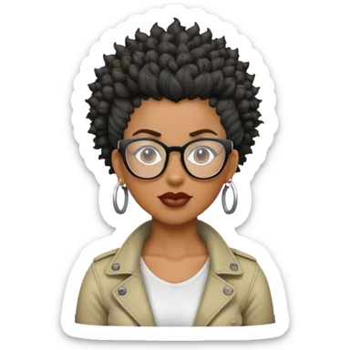 woman mohawk curly cut black hair with glasses sticker