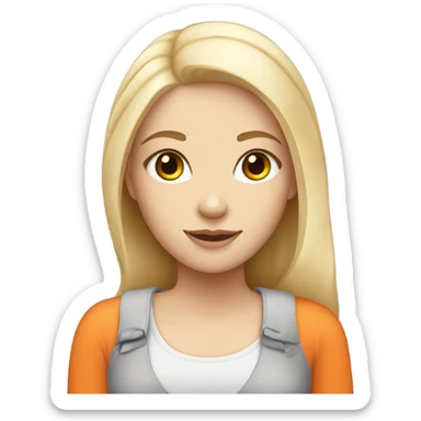 white girl with blonde hair grey eyes holding a orange cat sticker