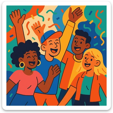 a group of young people, vibrant cartoon style sticker