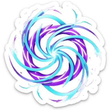 futuristic minimalistic logo icon, abstract glowing storm swirl made of neon purple (#8B5CF6) and cyan (#00E0FF) lines, representing Storm team energy and speed, digital lightning core, dark background, no face, tech-style emblem, 1:1 aspect ratio sticker