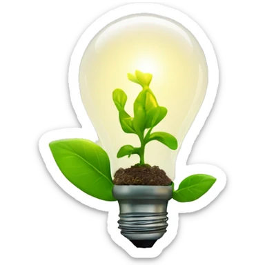 a plant sprout inside a glowing idea lightbulb sticker