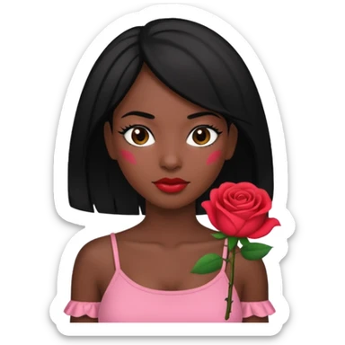 Black hair woman wearing rose top sticker