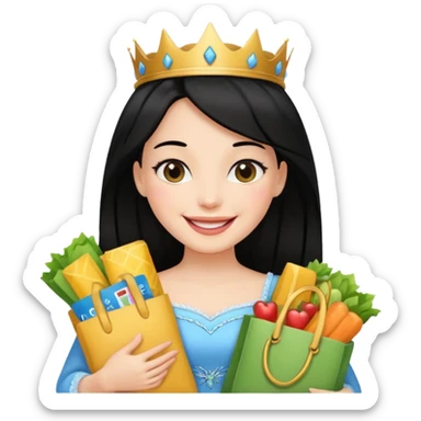 zadowlona czarnowłosa ksiezniczka z dlugimi wlosami jest zadowolona z zakupami sticker