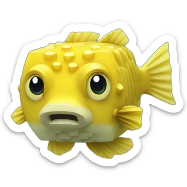 cube yellow fugu fish with two fins and tail in minecraft style full size sticker