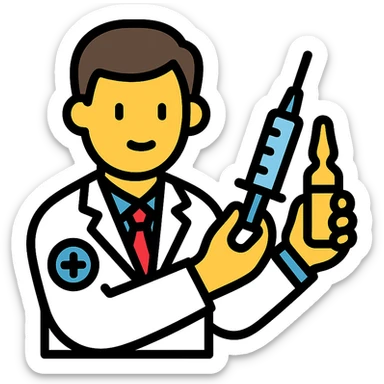 A doctor injecting an ampoule sticker