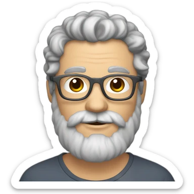 middle-aged white-skinned man with thick gray and brown hipster beard and curly brown hair with gray temples and glasses sticker