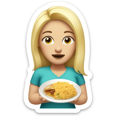 an overweight blondie woman crying with a plate of food sticker
