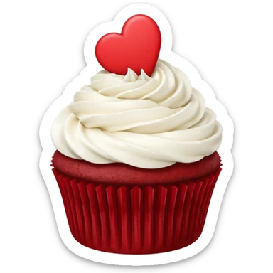 red velvet cupcake with cream cheese frosting and a small heart on top sticker