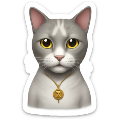A cat with a a god sticker