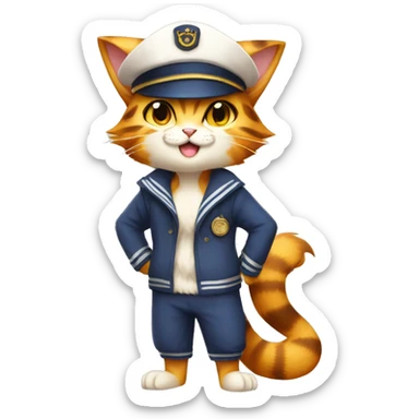 Anthro Fur-Sona feline-Fakémon with a sailor-hat-cap Full Body sticker