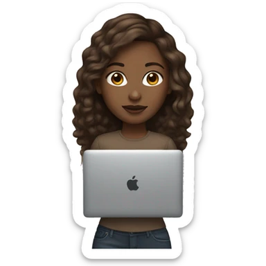 It girl with macbook and brown hair light skin sticker