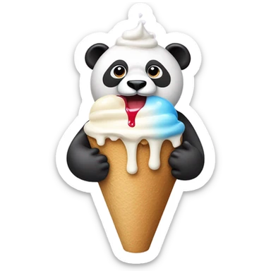 Panda eating ice cream that is melting down the cone sticker