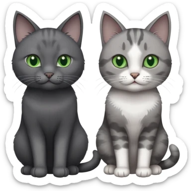 2 different coloured grey cats including one dark grey and white cat and one completely solid dark grey cat with green eyes and only white paws sticker