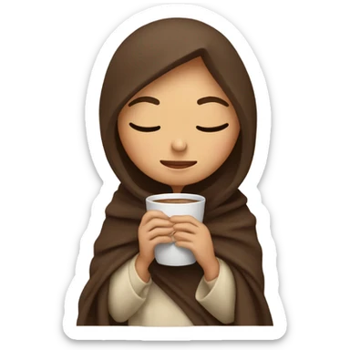 Brunette girl inside a blanket sipping coffee eyes closed sticker
