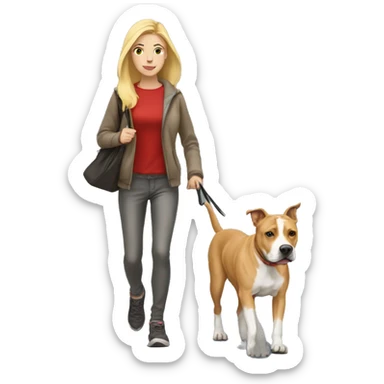 Blonde girl walking red amstaff sticker