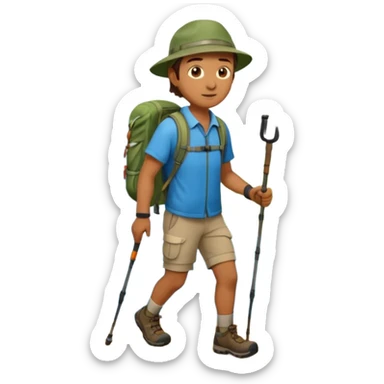 A man wearing hiking clothes and carrying trekking poles. sticker
