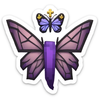 ethelmc minecraft server, E as logo with purple background and a crown, butterfly sticker