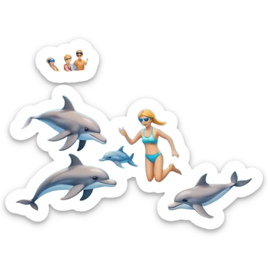 ]가족이 해변에서 돌고래 스노쿨링 하는 거 만들어줘 sticker