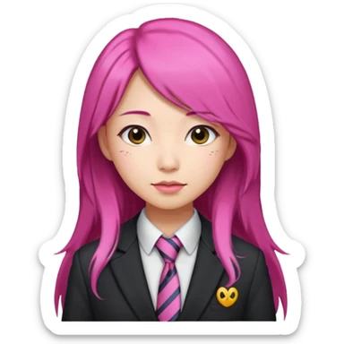 long black and pink haired asian woman with tie and blazer sticker
