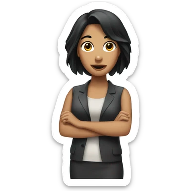 Woman with black hair shrugging sticker