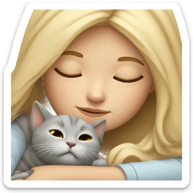 Blonde Sleeping beauty girl with grey kitty sticker