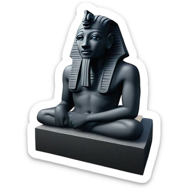 Osiris obsidian statue on granite 30 ton brick, massive size, sunlight behind, sunset colors, reflections on black stone polished clean perfect, photography angles sticker