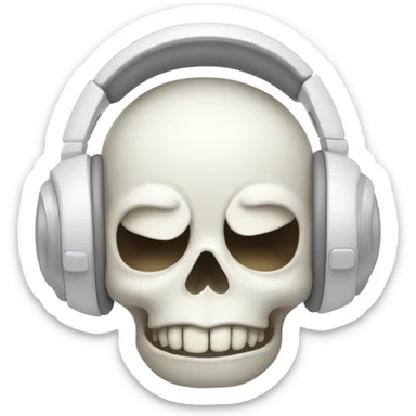 White skull with white headphones on crying of laughter sticker
