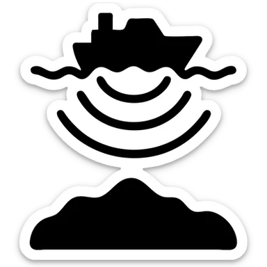 Hydroacoustic map showing radio waves from a ship on the water surface scanning down to the seabed sticker