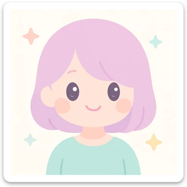 a smiling girl with hair in bangs over one eye, soft friendly style sticker