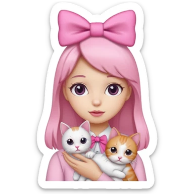 A gurl with pink bow holding a cat sticker