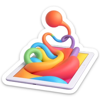 3D surreal iPad, ultra-minimal, only the device, no branding, dreamlike surreal twist sticker