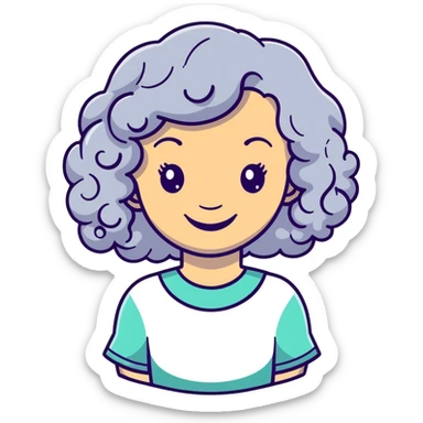 smiling 50 year old lady with silver curly hair sticker