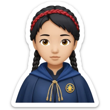 braid black hair, asian girl, navy cloak sticker