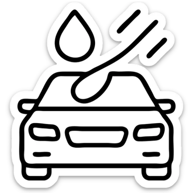 outlined icon of a full premium vehicle with glossy black paint, water droplet sliding on the hood or roof, clean lines, subtle repellent effect with water lines moving away, modern and simple sticker