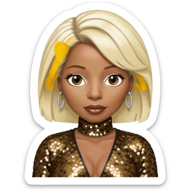 Mary J Blige with platinum blonde hair, dark brown sequin outfit sticker