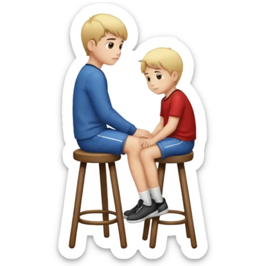 a boy is sitting on a stool seeing whole body on left side sticker