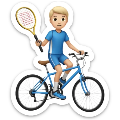 A boy riding his bike that has a racket up a hill  sticker