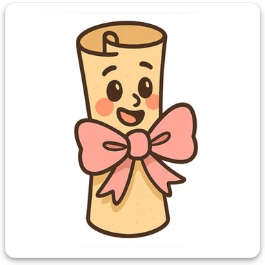 parchment tied with a pastel pink bow sticker