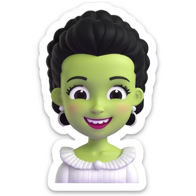 adorable 3D Bride of Frankenstein with big smile and cute black and white hair sticker