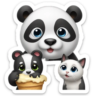 Panda eating icecream with a dog and baby cat on its head sticker