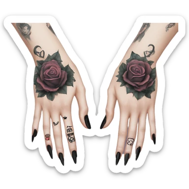 Feminine arm, black fingernails and gothic tattoos  sticker