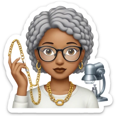 Light skinned Black girl with glasses short natural gray haircut making jewelry  sticker