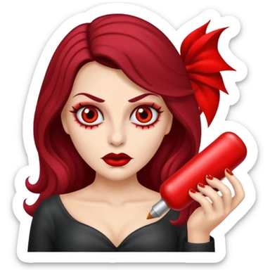 vampira de pele cinza com os olhos vermelhos, cabelos longos e ondulados, com o dedo apontando para a bochecha sticker