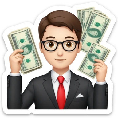 Swiss financial expert with business suit, Swiss flag pin, charts and money sticker