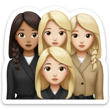 4 korean girls, hair colors: 1 blonde, 2 black, 1 brown sticker