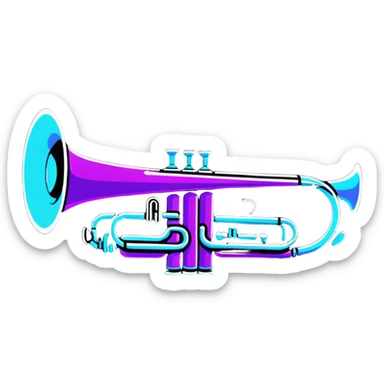 trumpet horn with neon glow effect, blue neon glow on top left, purple neon glow on bottom right sticker